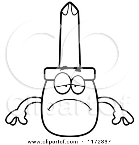 Cartoon Clipart Of A Depressed Phillips Screwdriver Mascot - Vector Outlined Coloring Page by Cory Thoman