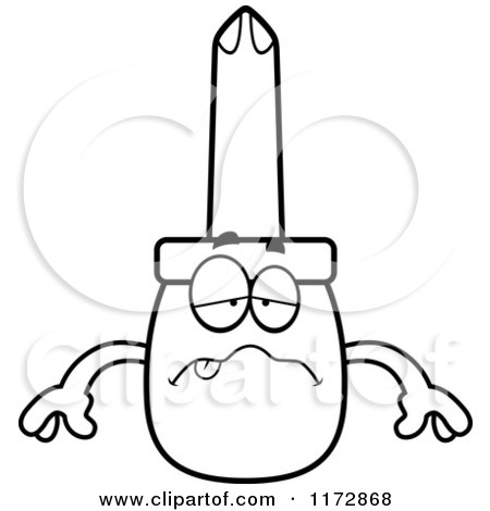 Cartoon Clipart Of A Sick Phillips Screwdriver Mascot - Vector Outlined Coloring Page by Cory Thoman