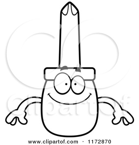 Cartoon Clipart Of A Happy Phillips Screwdriver Mascot - Vector Outlined Coloring Page by Cory Thoman