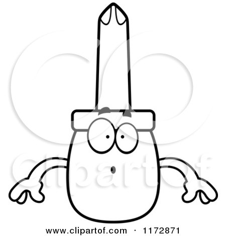 Cartoon Clipart Of A Surprised Phillips Screwdriver Mascot - Vector Outlined Coloring Page by Cory Thoman
