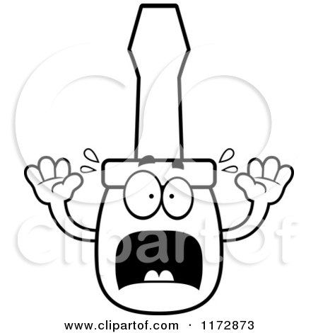 Cartoon Clipart Of A Screaming Screwdriver Mascot - Vector Outlined Coloring Page by Cory Thoman