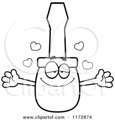 Cartoon Clipart Of A Loving Screwdriver Mascot Wanting a Hug - Vector Outlined Coloring Page by Cory Thoman