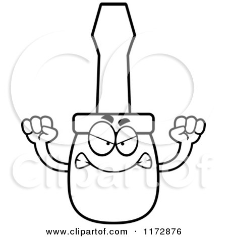 Cartoon Clipart Of A Mad Screwdriver Mascot - Vector Outlined Coloring Page by Cory Thoman