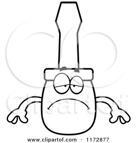 Cartoon Clipart Of A Depressed Screwdriver Mascot - Vector Outlined Coloring Page by Cory Thoman