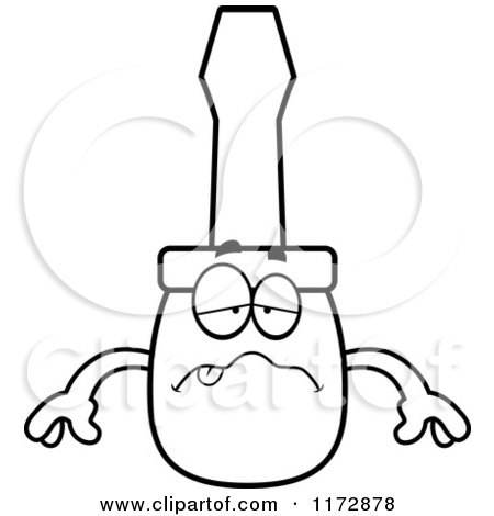 Cartoon Clipart Of A Sick Screwdriver Mascot - Vector Outlined Coloring Page by Cory Thoman