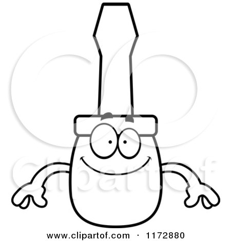 Cartoon Clipart Of A Happy Screwdriver Mascot - Vector Outlined Coloring Page by Cory Thoman