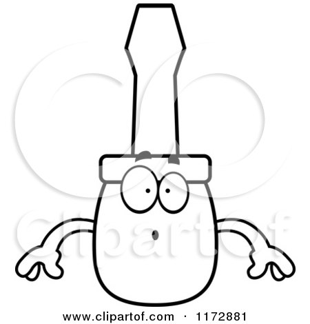 Cartoon Clipart Of A Surprised Screwdriver Mascot - Vector Outlined Coloring Page by Cory Thoman