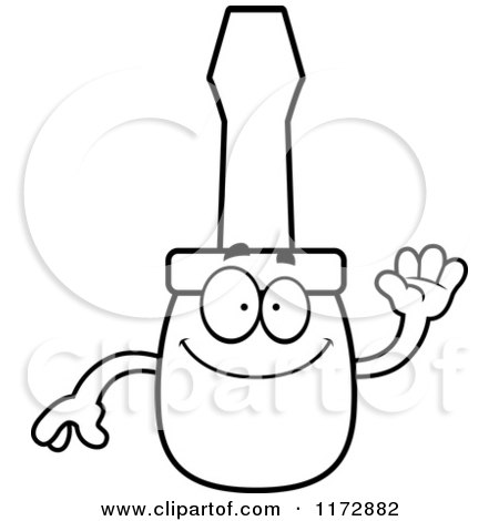 Cartoon Clipart Of A Waving Screwdriver Mascot - Vector Outlined Coloring Page by Cory Thoman
