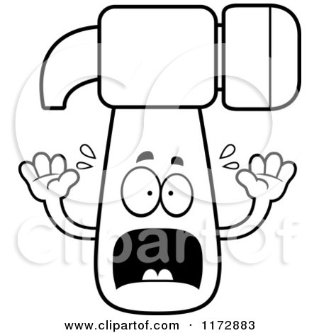 Cartoon Clipart Of A Screaming Hammer Mascot - Vector Outlined Coloring Page by Cory Thoman