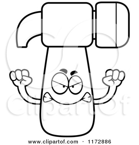 Cartoon Clipart Of A Mad Hammer Mascot - Vector Outlined Coloring Page by Cory Thoman