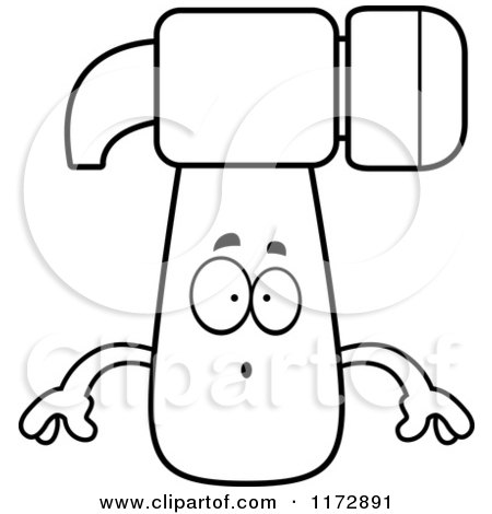 Cartoon Clipart Of A Surprised Hammer Mascot - Vector Outlined Coloring Page by Cory Thoman