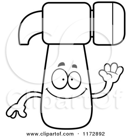 Cartoon Clipart Of A Waving Hammer Mascot - Vector Outlined Coloring Page by Cory Thoman