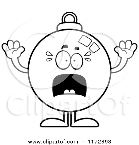 Cartoon Clipart Of A Screaming Christmas Ornament Mascot - Vector Outlined Coloring Page by Cory Thoman