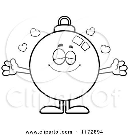Cartoon Clipart Of A Loving Christmas Ornament Mascot - Vector Outlined Coloring Page by Cory Thoman