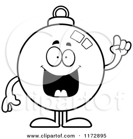 Cartoon Clipart Of A Smart Christmas Ornament Mascot with an Idea - Vector Outlined Coloring Page by Cory Thoman