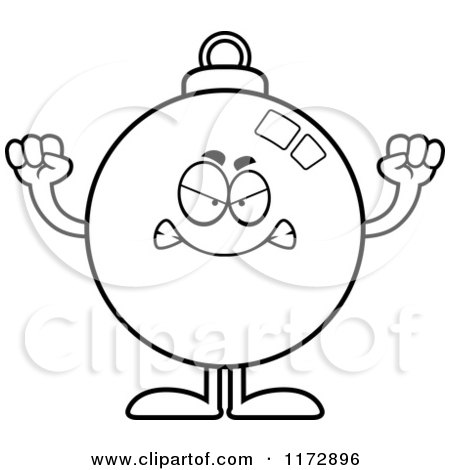 Cartoon Clipart Of A Mad Christmas Ornament Mascot - Vector Outlined Coloring Page by Cory Thoman
