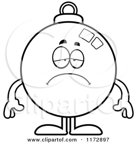 Cartoon Clipart Of A Depressed Christmas Ornament Mascot - Vector Outlined Coloring Page by Cory Thoman
