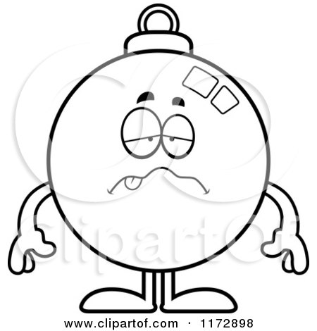 Cartoon Clipart Of A Sick Christmas Ornament Mascot - Vector Outlined Coloring Page by Cory Thoman