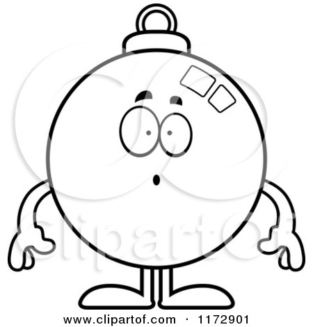 Cartoon Clipart Of A Surprised Christmas Ornament Mascot - Vector Outlined Coloring Page by Cory Thoman