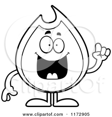 Cartoon Clipart Of A Smart Fire Mascot with an Idea - Vector Outlined Coloring Page by Cory Thoman