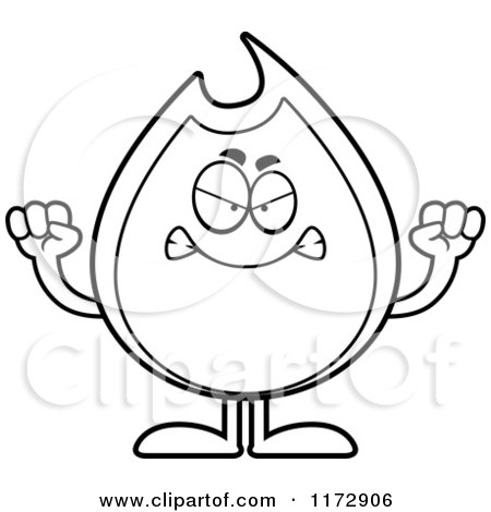 Cartoon Clipart Of A Mad Fire Mascot - Vector Outlined Coloring Page by Cory Thoman