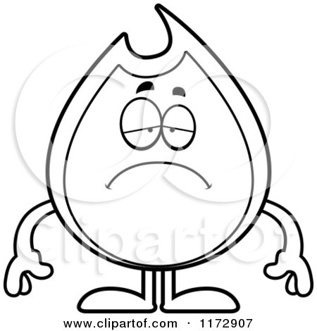 Cartoon Clipart Of A Depressed Fire Mascot - Vector Outlined Coloring Page by Cory Thoman