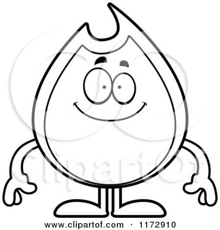 Cartoon Clipart Of A Happy Fire Mascot - Vector Outlined Coloring Page by Cory Thoman