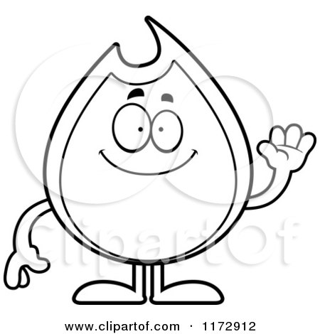 Cartoon Clipart Of A Waving Fire Mascot - Vector Outlined Coloring Page by Cory Thoman