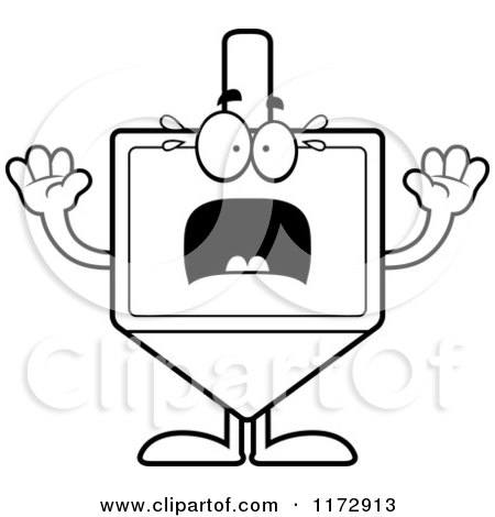 Cartoon Clipart Of A Screaming Dreidel Mascot - Vector Outlined Coloring Page by Cory Thoman