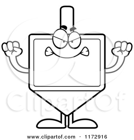 Cartoon Clipart Of A Mad Dreidel Mascot - Vector Outlined Coloring Page by Cory Thoman
