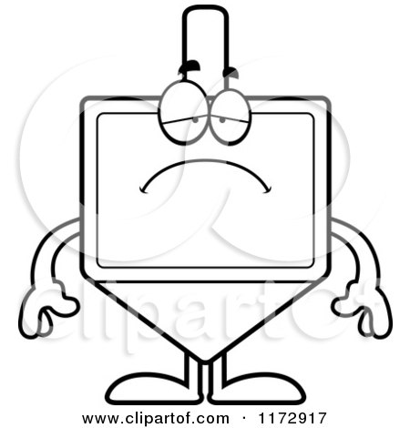 Cartoon Clipart Of A Depressed Dreidel Mascot - Vector Outlined Coloring Page by Cory Thoman
