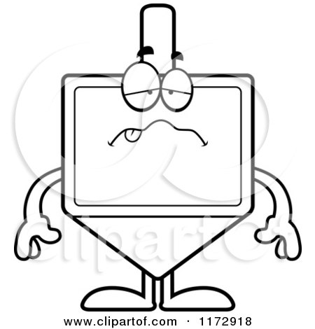 Cartoon Clipart Of A Sick Dreidel Mascot - Vector Outlined Coloring Page by Cory Thoman