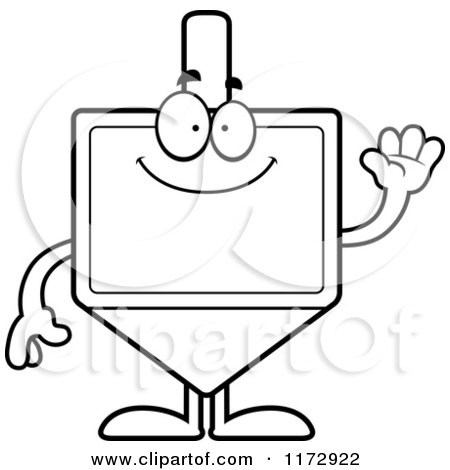 Cartoon Clipart Of A Waving Dreidel Mascot - Vector Outlined Coloring Page by Cory Thoman