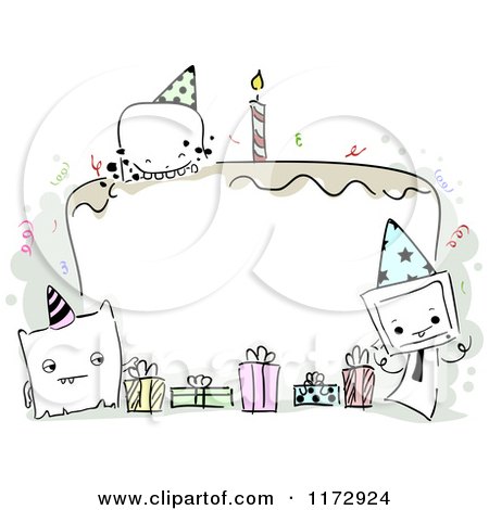 Cartoon of a Monster and Birthday Cake Frame - Royalty Free Vector Clipart by BNP Design Studio