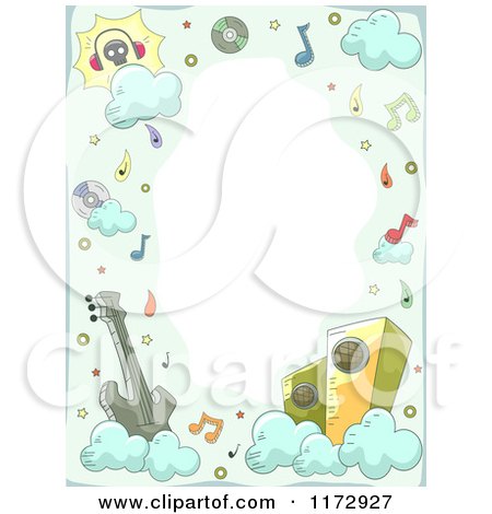Cartoon of a Music and Cloud Frame with Copyspace - Royalty Free Vector Clipart by BNP Design Studio