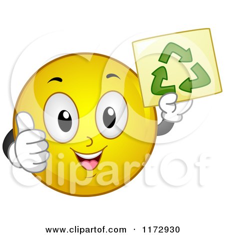Cartoon of a Happy Smiley Emoticon Holding a Recycle Sign - Royalty Free Vector Clipart by BNP Design Studio