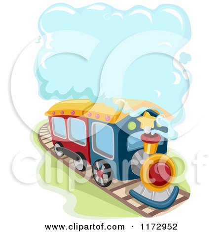 Cartoon of a Train with a Steam Cloud - Royalty Free Vector Clipart by BNP Design Studio