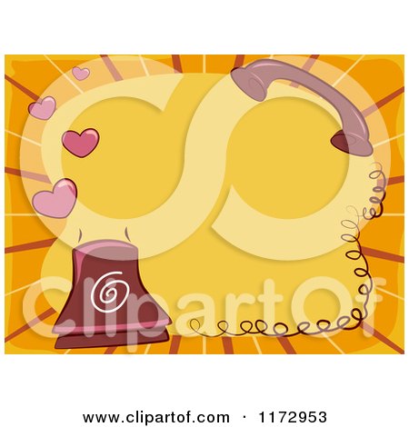 Cartoon of a Landline Telephone with Hearts and Copyspace - Royalty Free Vector Clipart by BNP Design Studio