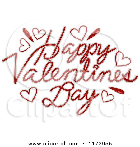 Cartoon of a Red Happy Valentines Day Greeting with Hearts - Royalty Free Vector Clipart by BNP Design Studio