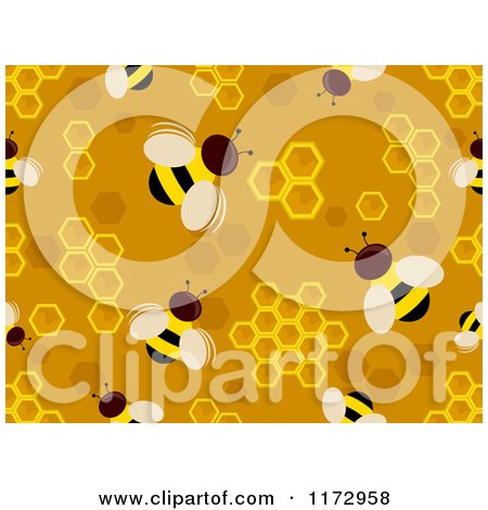 Cartoon of a Seamless Bee and Honeycomb Pattern - Royalty Free Vector Clipart by BNP Design Studio