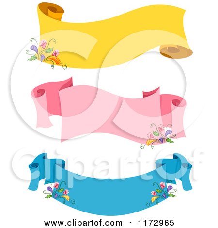 Cartoon of Yellow Pink and Blue Floral Ribbon Banners - Royalty Free Vector Clipart by BNP Design Studio
