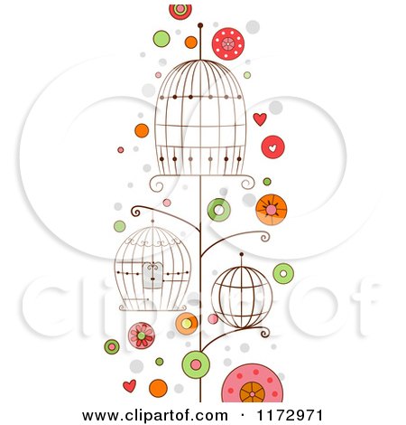 Cartoon of Empty Bird Cages and Dots - Royalty Free Vector Clipart by BNP Design Studio