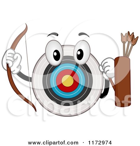 Cartoon of an Archery Bullseye Mascot with a Bow and Arrows - Royalty Free Vector Clipart by BNP Design Studio
