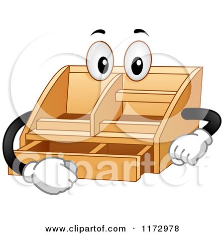 Cartoon of a Desktop Valet Mascot Opening a Drawer - Royalty Free Vector Clipart by BNP Design Studio