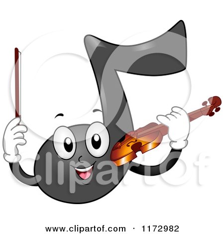 Cartoon of a Music Note Mascot Playing a Violin - Royalty Free Vector Clipart by BNP Design Studio