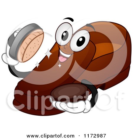 Cartoon of a Shoe Mascot Holding Shining Polish and a Brush - Royalty Free Vector Clipart by BNP Design Studio