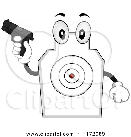 Cartoon of a Target Shooting Mascot Holding a Gun - Royalty Free Vector Clipart by BNP Design Studio