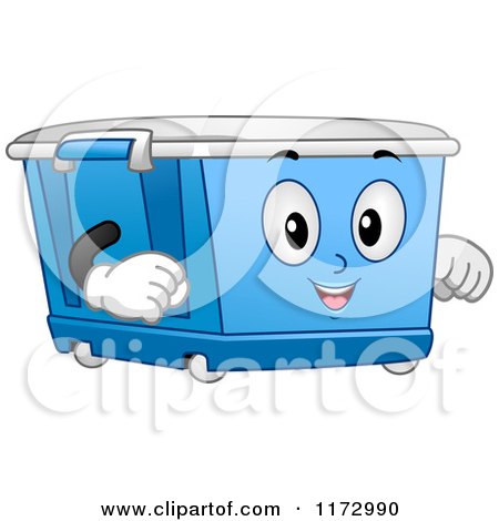 Cartoon of a Blue Wheeled Bin Mascot - Royalty Free Vector Clipart by BNP Design Studio