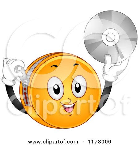 Cartoon of a DVD Organizer Mascot Holding up a Disk - Royalty Free Vector Clipart by BNP Design Studio