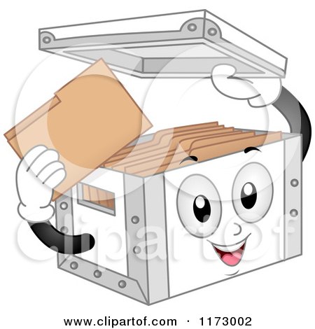 Cartoon of a Storage Box Mascot Holding Its Lid - Royalty Free Vector Clipart by BNP Design Studio